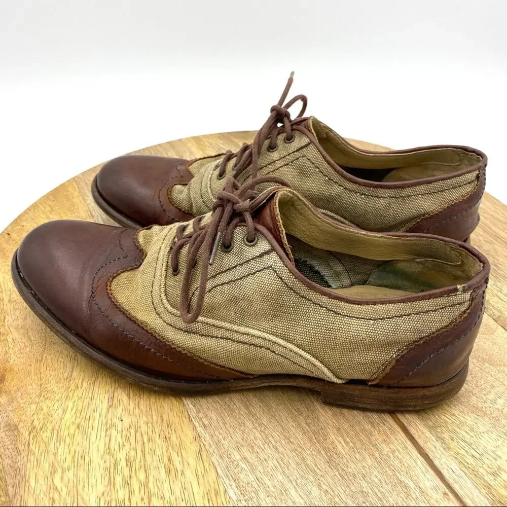 Frye Harvey Canvas Oxfords Leather Wing Tips Heritage Academia Preppy